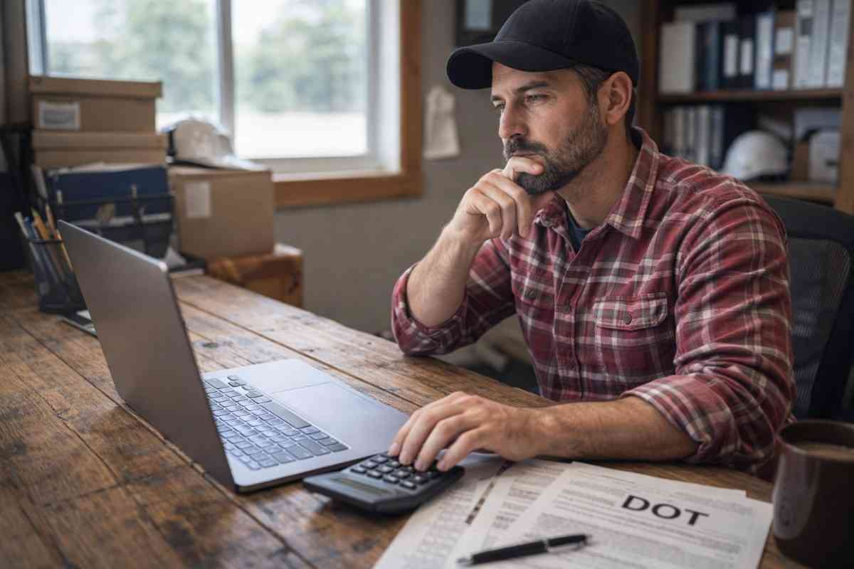 Owner-operator reviewing his trucking insurance costs
