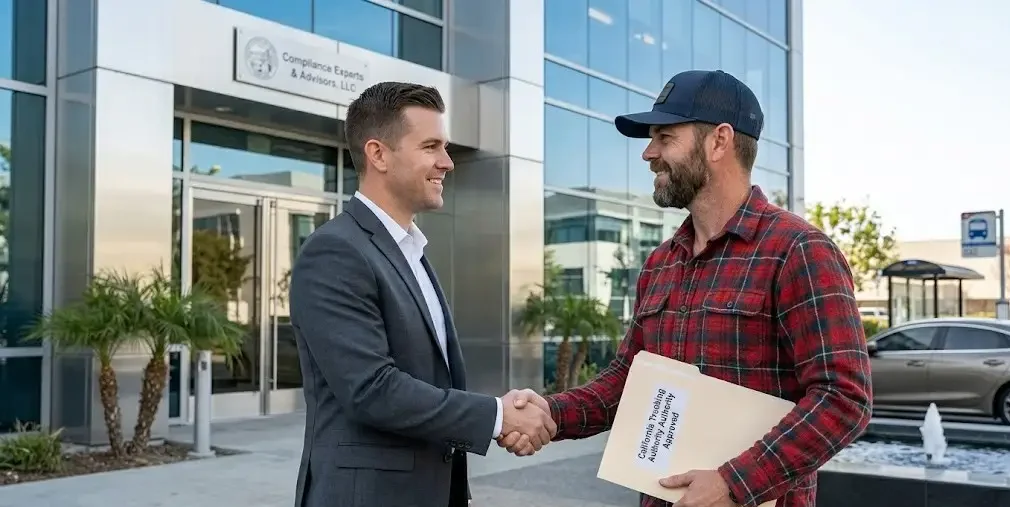 An owner-operator standing beside his semi-truck reviewing the 2026 freight market