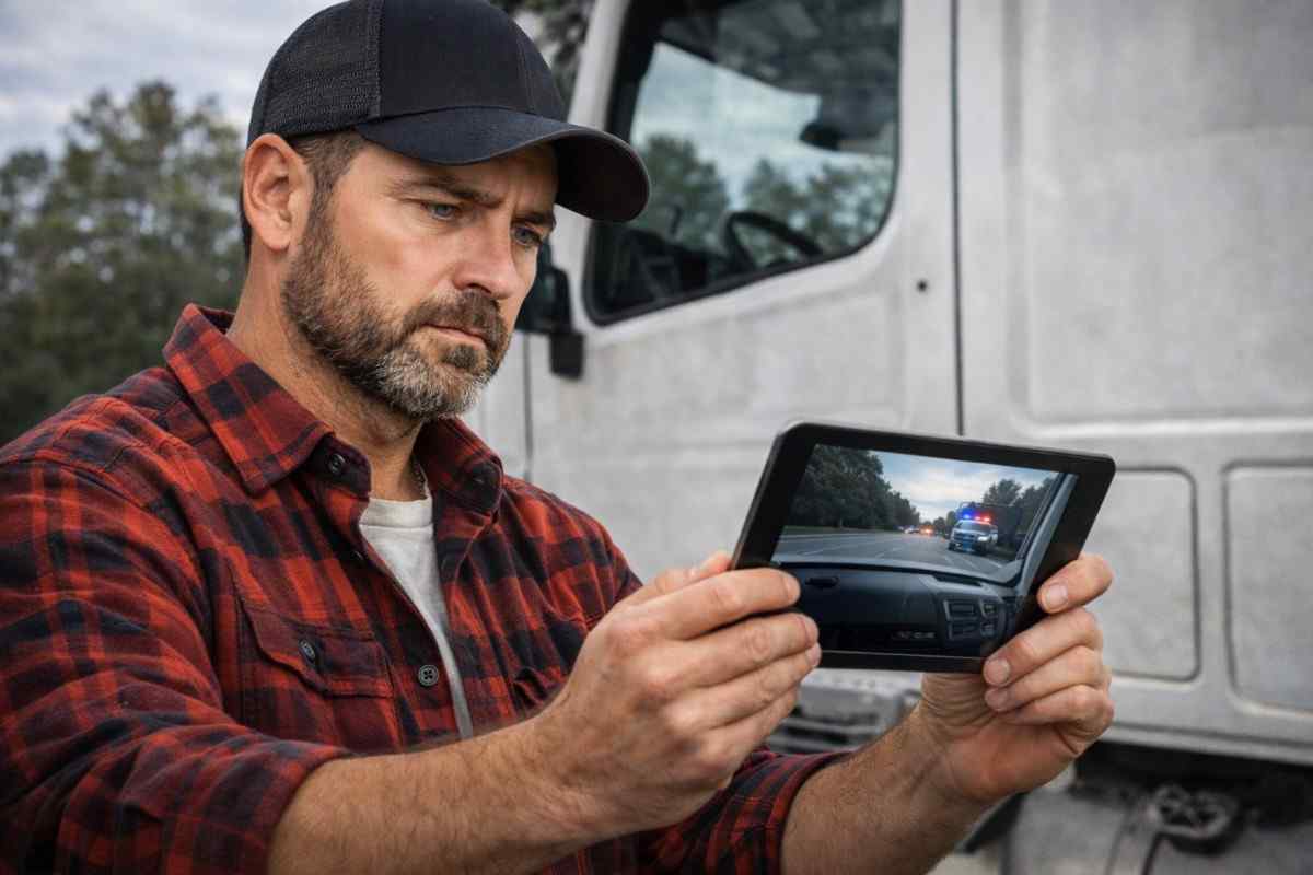 A truck driver gathering dashcam evidence to learn how to fight a ticket.