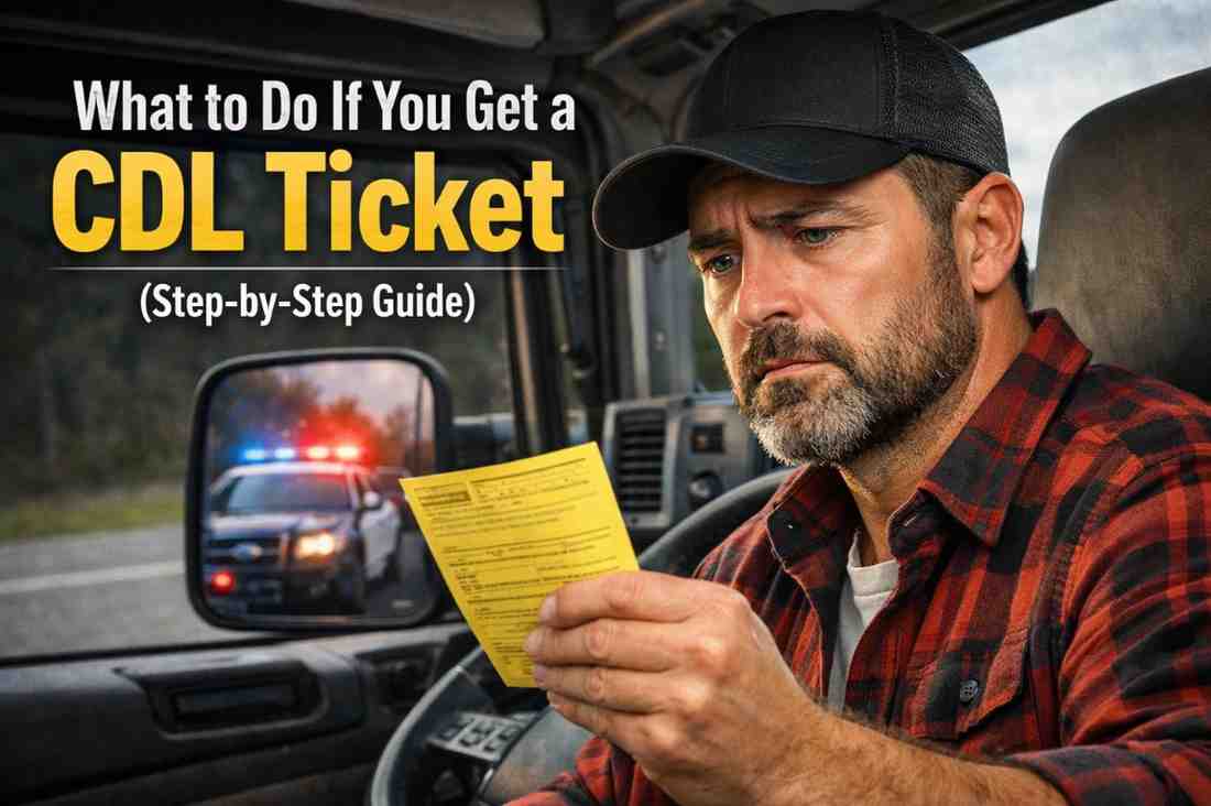 A stressed truck driver holding a traffic citation needing CDL ticket help